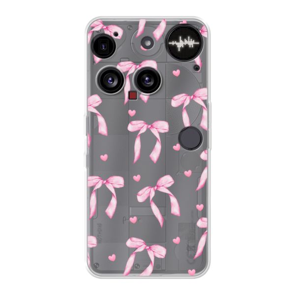 Transparant flexibel Nothing Phone (3) hoesje met Roze Strikjes en Hartjes