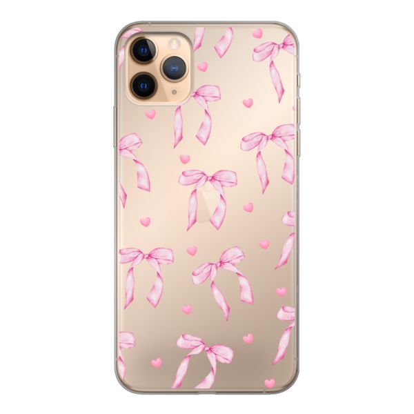 Transparant flexibel iPhone 11 Pro Max hoesje met Roze Strikjes en Hartjes