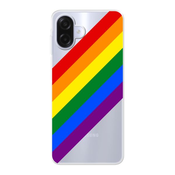 Coque Samsung Galaxy A07 flexible transparente avec arc-en-ciel diagonal - rayures Pride