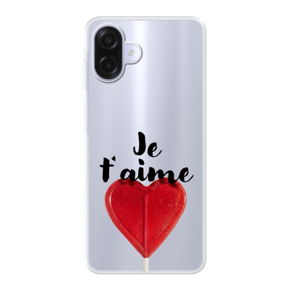 Coque Samsung Galaxy A07 flexible transparente avec sucette en forme de cœur - Je t'aime