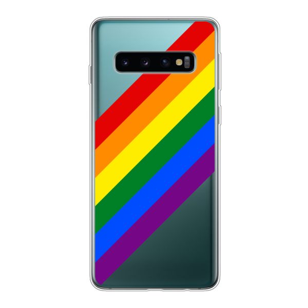 Transparant flexibel Samsung Galaxy S10 hoesje met Diagonale Regenboog - Pride Strepen