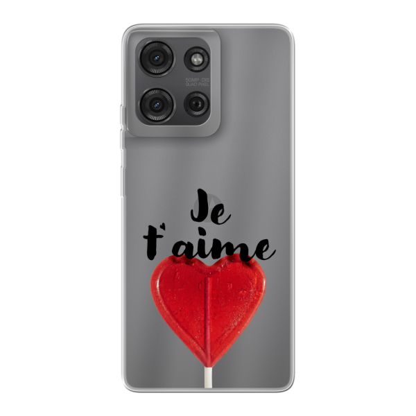 Transparant flexibel Motorola Moto G75 hoesje met Hartvormige Lolly - Je t'aime