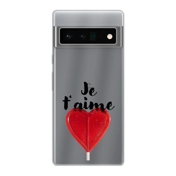 Transparant flexibel Google Pixel 6 Pro hoesje met Hartvormige Lolly - Je t'aime