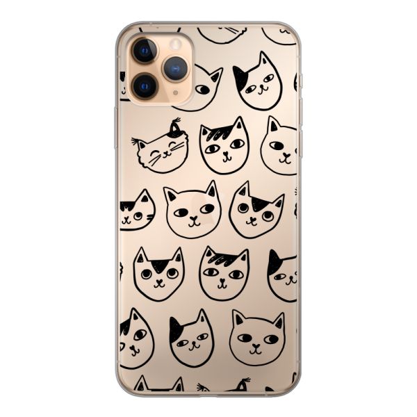 Transparant flexibel iPhone 11 Pro Max hoesje met kattenkoppen - Transparante kattenprint