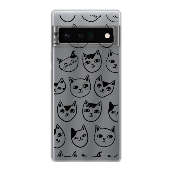 Transparente flexible Google Pixel 6 Pro Hülle mit Katzenköpfen - Transparenter Katzenprint