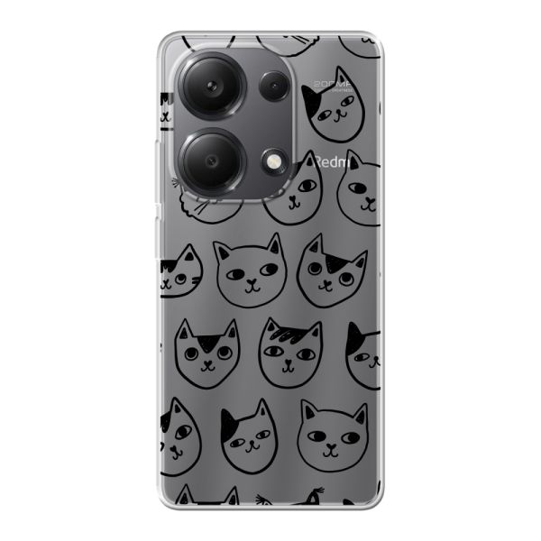 Coque Xiaomi Redmi Note 13 Pro 4G flexible transparente avec têtes de chat - Imprimé chats transparent