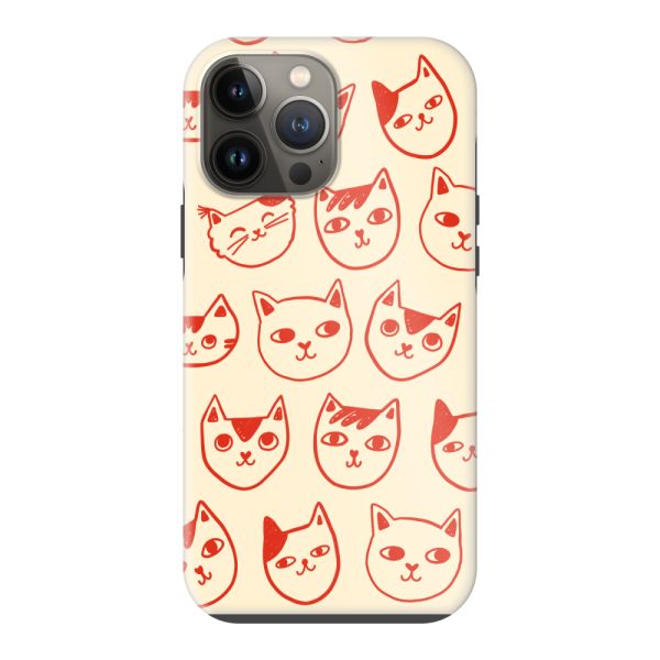 Besonders robuste iPhone 13 Pro Max Hülle mit Katzenköpfen - Rote Katzen auf Cremeweiß