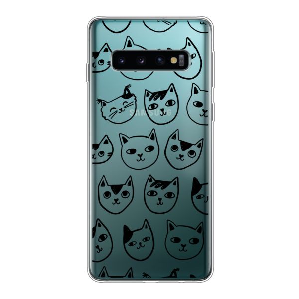 Transparente flexible Samsung Galaxy S10 Hülle mit Katzenköpfen - Transparenter Katzenprint