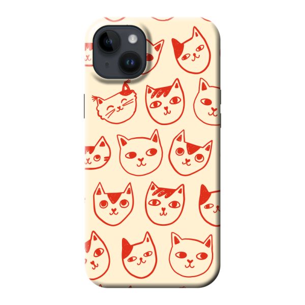 Besonders robuste iPhone 14 Plus Hülle mit Katzenköpfen - Rote Katzen auf Cremeweiß