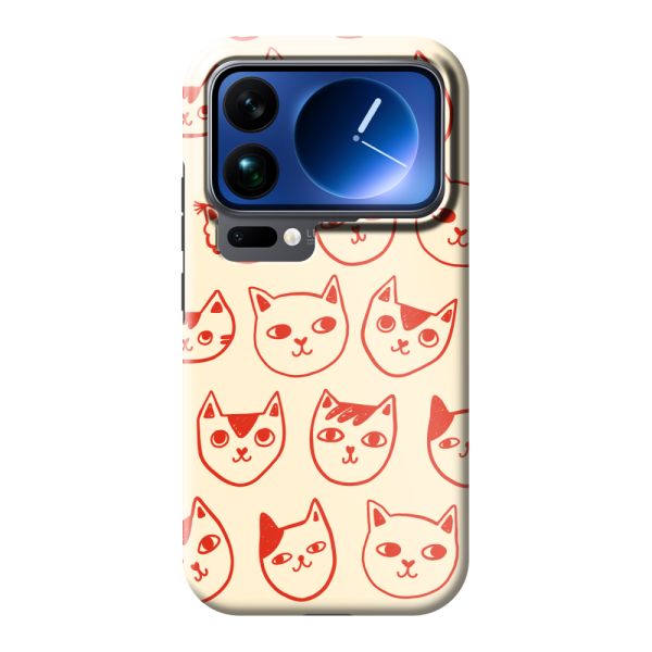 Besonders robuste Xiaomi 17 Pro Hülle mit Katzenköpfen - Rote Katzen auf Cremeweiß