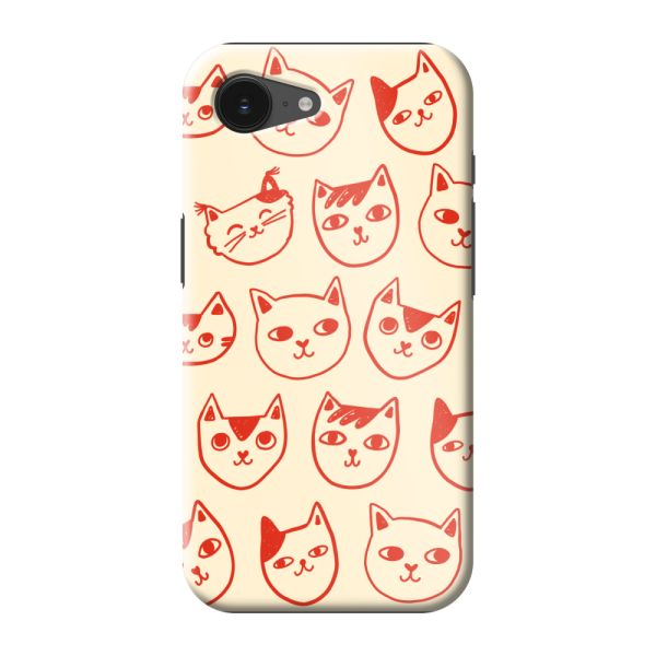 Besonders robuste iPhone 16e Hülle mit Katzenköpfen - Rote Katzen auf Cremeweiß