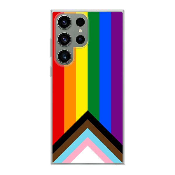 Transparant flexibel Samsung Galaxy S23 Ultra hoesje met Regenboog Vlag - Progress Pride Vlag