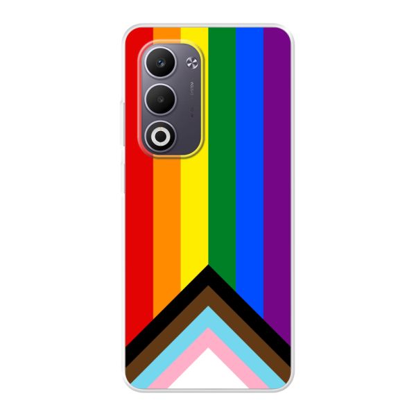 Transparente flexible Oppo A5 Hülle mit Regenbogenfahne - Progress Pride Flagge