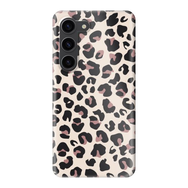 Coque hard case Samsung Galaxy S23 entièrement imprimée avec imprimé panthère – Imprimé léopard beige rose brillant