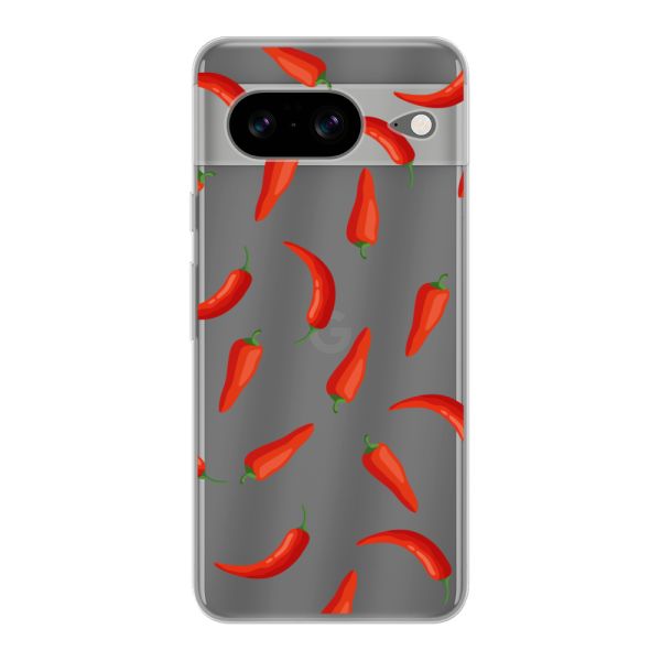 Transparente flexible Google Pixel 8 Hülle mit Roten Chilis - Transparentes Chili Pepper Muster