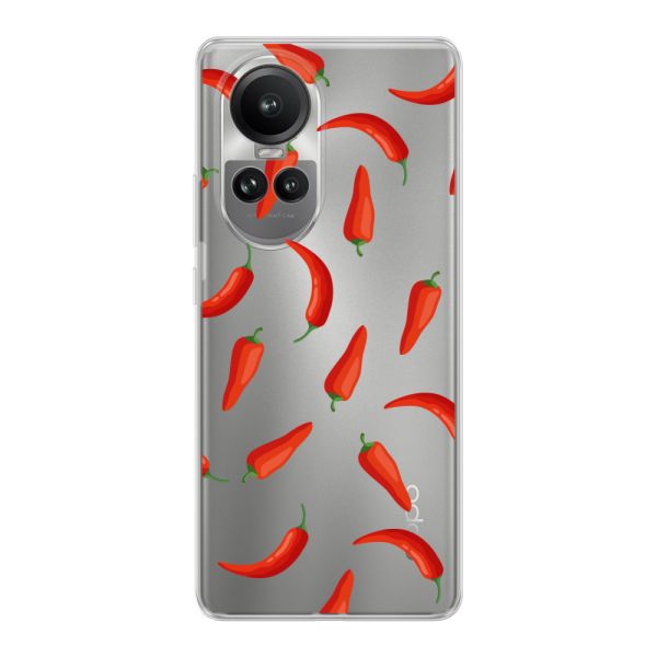 Transparant flexibel Oppo Reno 10 Pro hoesje met Rode Pepers - Transparant Chili Pepper Patroon
