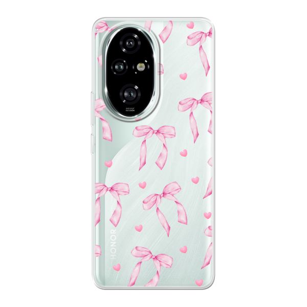 Transparant flexibel Honor 200 Pro hoesje met Roze Strikjes en Hartjes
