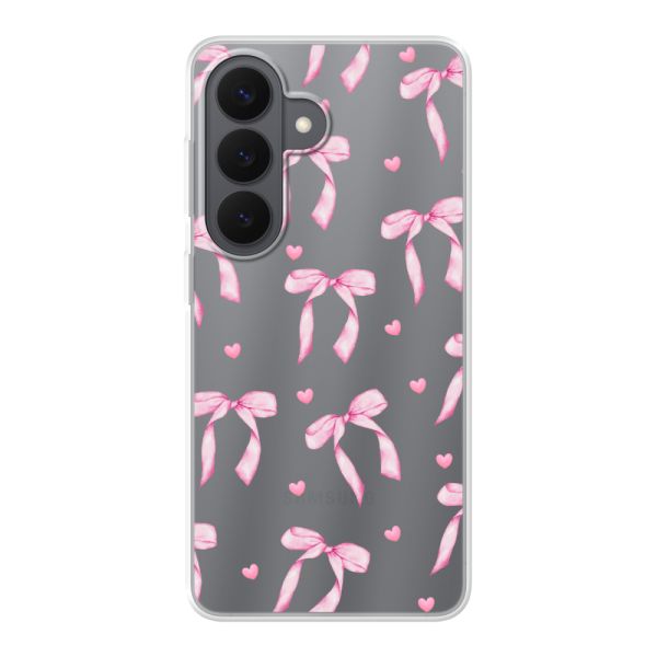 Transparant flexibel Samsung Galaxy S26 hoesje met Roze Strikjes en Hartjes