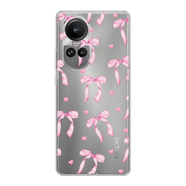 Transparant flexibel Oppo Reno 10 Pro hoesje met Roze Strikjes en Hartjes