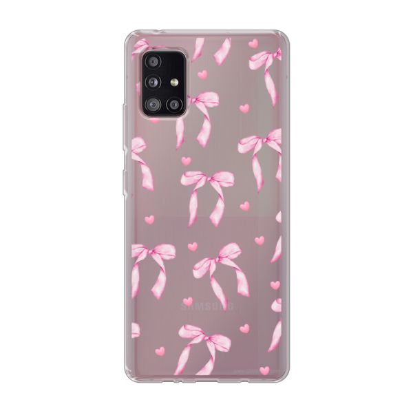Transparant flexibel Samsung Galaxy A51 5G hoesje met Roze Strikjes en Hartjes