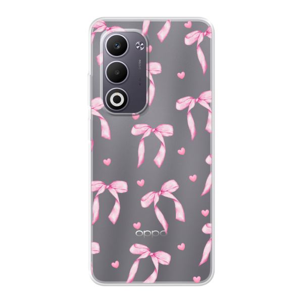 Transparant flexibel Oppo A5 hoesje met Roze Strikjes en Hartjes