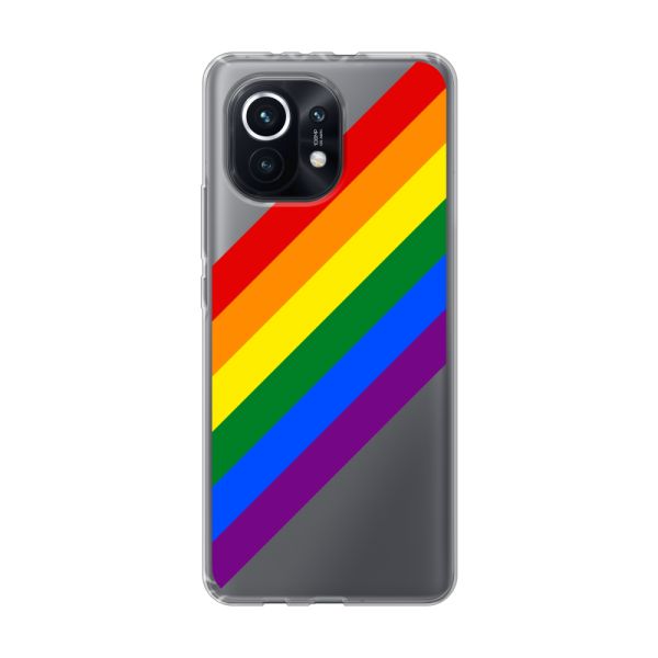 Transparant flexibel Xiaomi Mi 11 hoesje met diagonale regenboog - pridestrepen