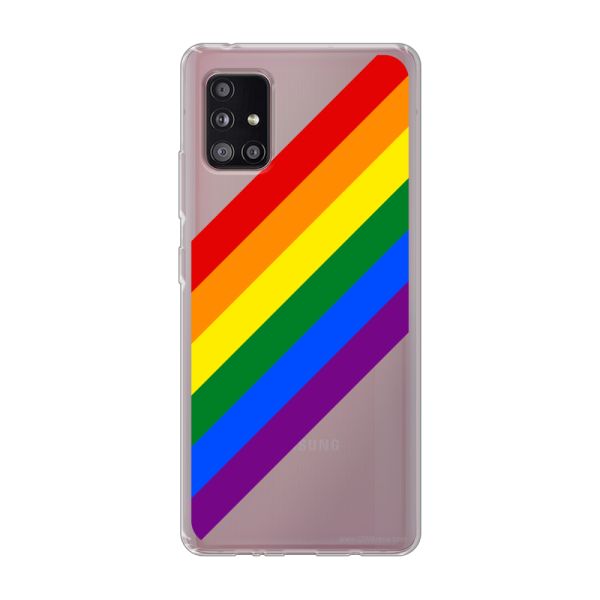 Transparant flexibel Samsung Galaxy A51 5G hoesje met Diagonale Regenboog - Pride Strepen
