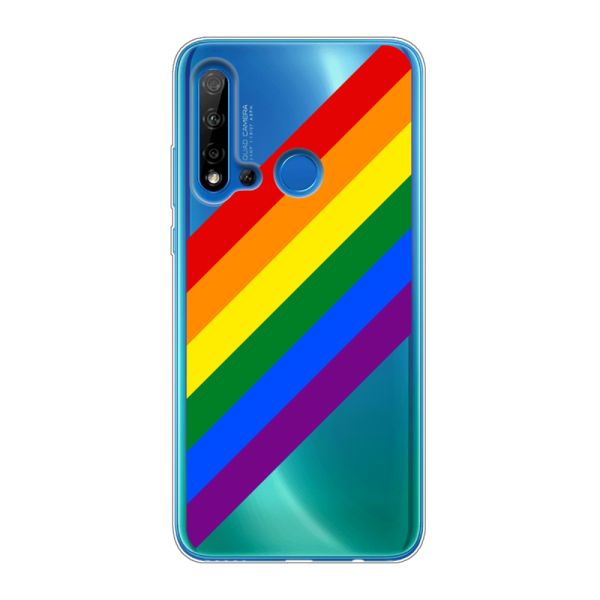 Transparant flexibel Huawei P20 Lite (2019) hoesje met diagonale regenboog - pridestrepen