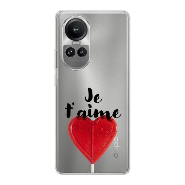 Transparant flexibel Oppo Reno 10 Pro hoesje met Hartvormige Lolly - Je t'aime