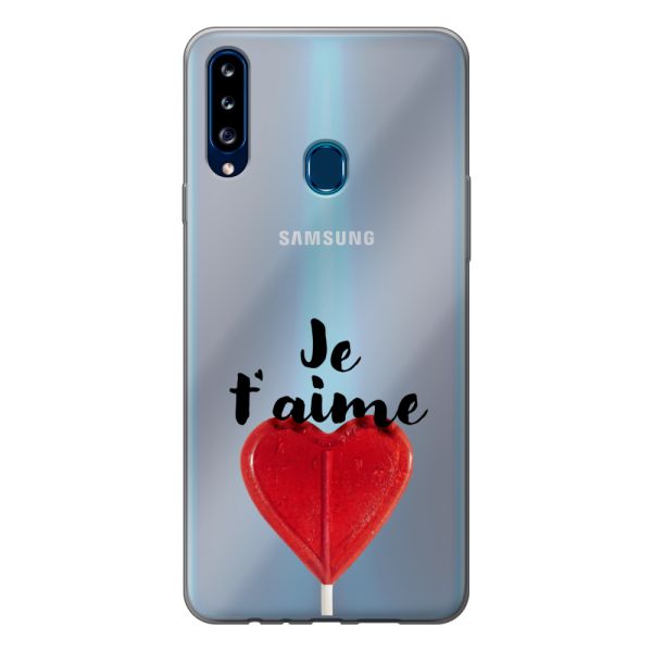 Transparant flexibel Samsung Galaxy A20s hoesje met Hartvormige Lolly - Je t'aime