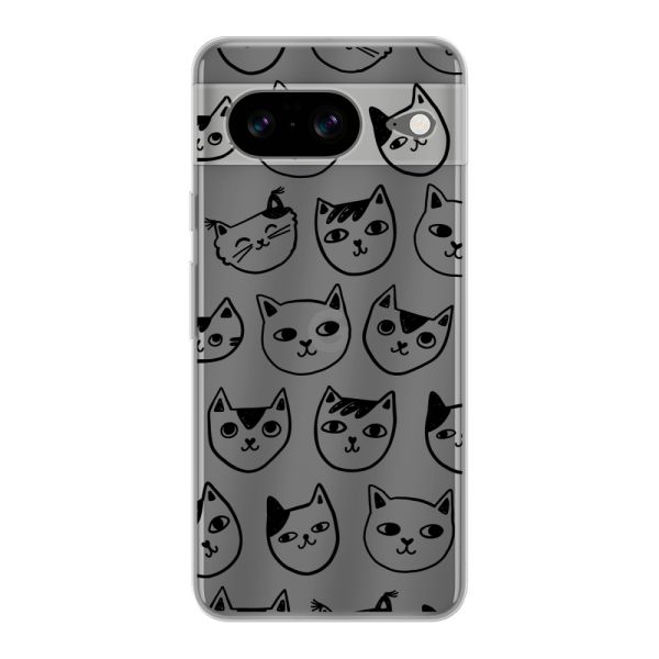 Transparente flexible Google Pixel 8 Hülle mit Katzenköpfen - Transparenter Katzenprint