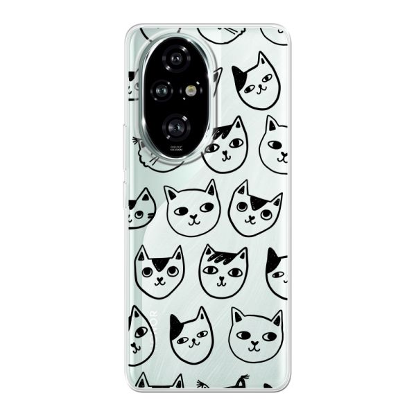 Coque Honor 200 Pro flexible transparente avec têtes de chat - Imprimé chats transparent