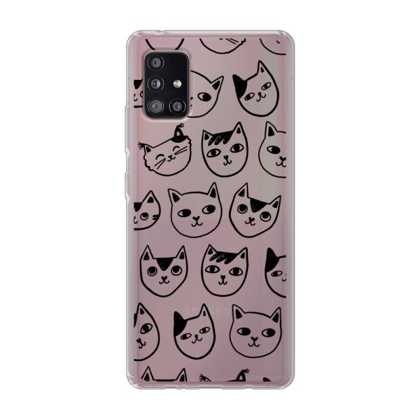 Transparente flexible Samsung Galaxy A51 5G Hülle mit Katzenköpfen - Transparenter Katzenprint