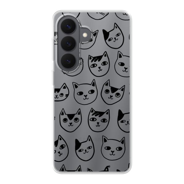 Transparant flexibel Samsung Galaxy S26 hoesje met kattenkoppen - Transparante kattenprint