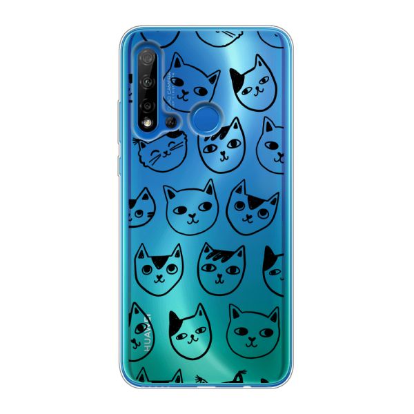 Transparente flexible Huawei P20 Lite (2019) Hülle mit Katzenköpfen - Transparenter Katzenprint