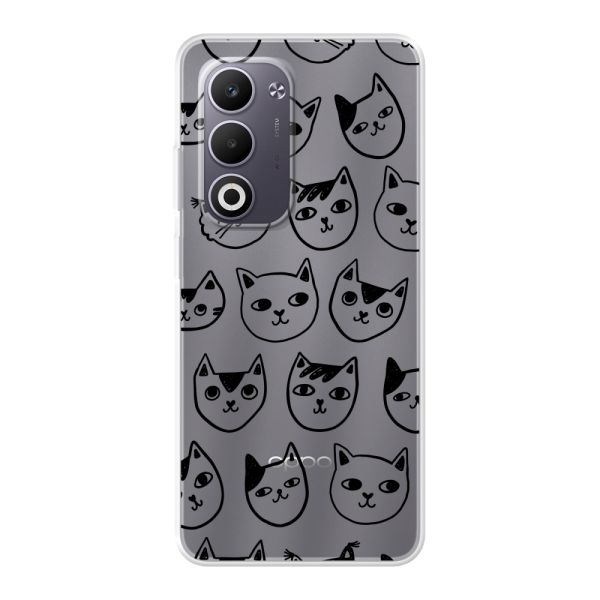 Transparente flexible Oppo A5 Hülle mit Katzenköpfen - Transparenter Katzenprint