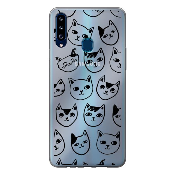 Transparente flexible Samsung Galaxy A20s Hülle mit Katzenköpfen - Transparenter Katzenprint