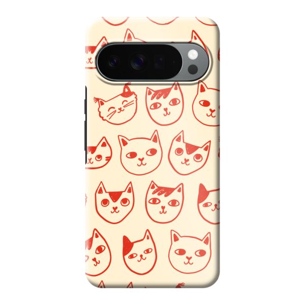 Besonders robuste Google Pixel 10 Pro XL Hülle mit Katzenköpfen - Rote Katzen auf Cremeweiß