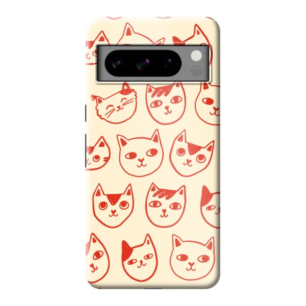 Besonders robuste Google Pixel 8 Pro Hülle mit Katzenköpfen - Rote Katzen auf Cremeweiß