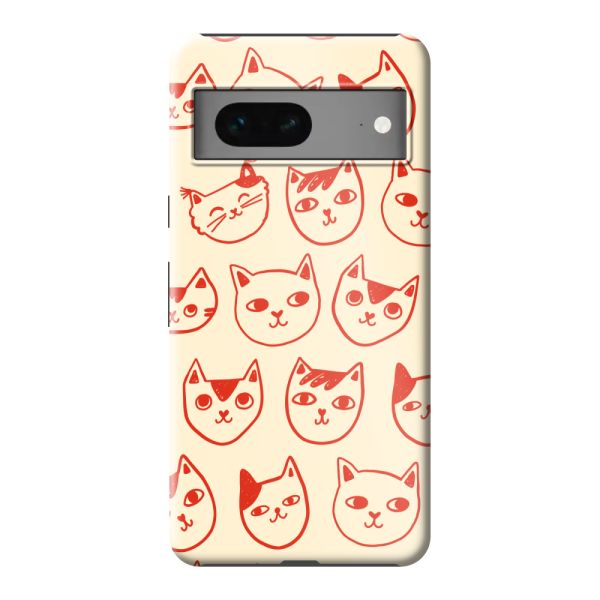 Besonders robuste Google Pixel 7 Hülle mit Katzenköpfen - Rote Katzen auf Cremeweiß