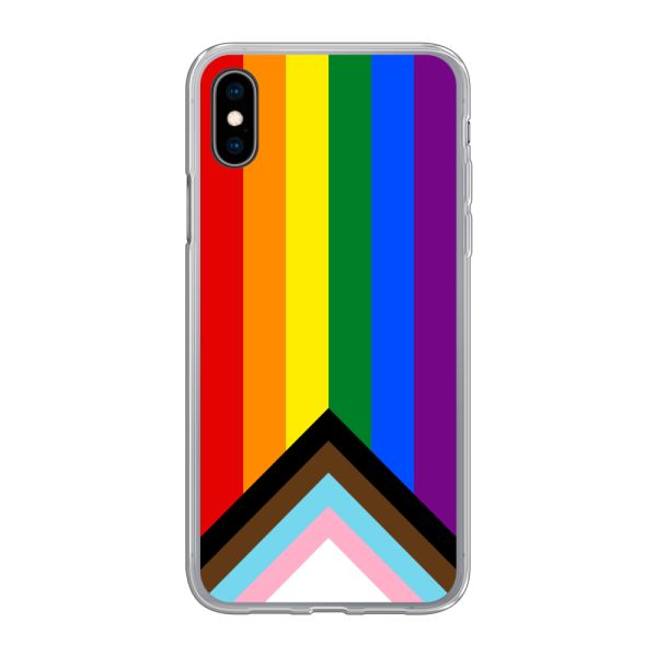 Transparant flexibel iPhone X hoesje met Regenboog Vlag - Progress Pride Vlag
