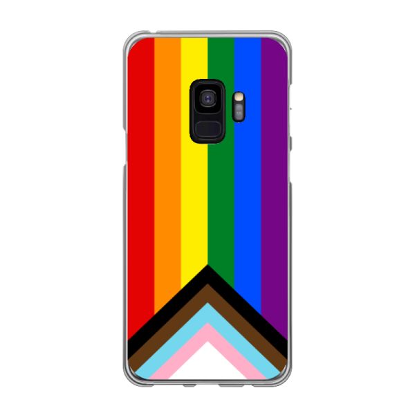 Transparant flexibel Samsung Galaxy S9 hoesje met Regenboog Vlag - Progress Pride Vlag