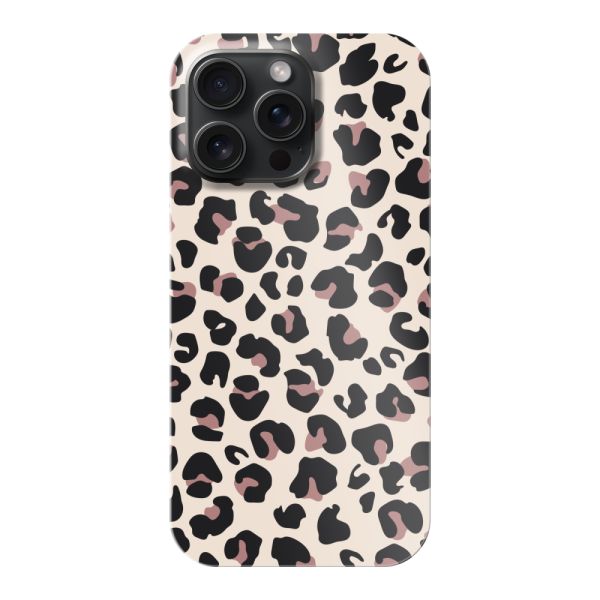 Coque hard case iPhone 15 Pro Max entièrement imprimée avec imprimé panthère – Imprimé léopard beige rose brillant