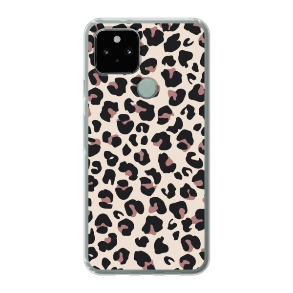 Transparant flexibel Google Pixel 5 hoesje met Panter Print - Beige Luipaardprint