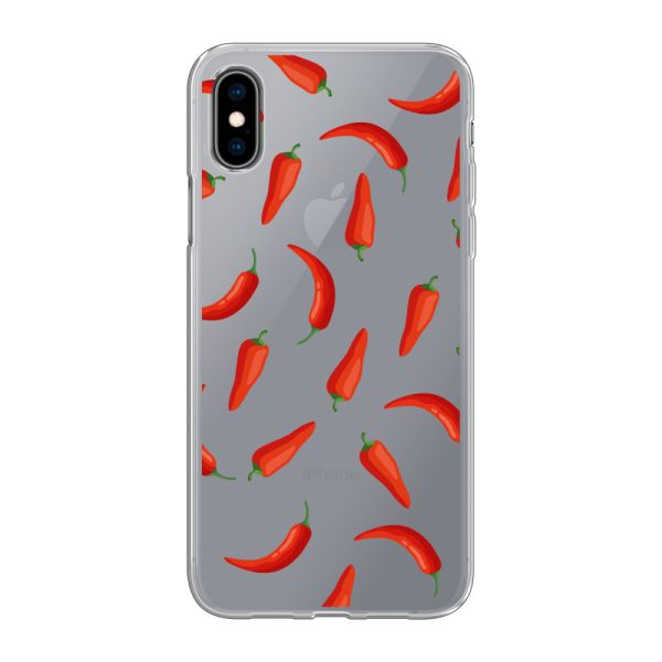 Transparant flexibel iPhone X hoesje met Rode Pepers - Transparant Chili Pepper Patroon