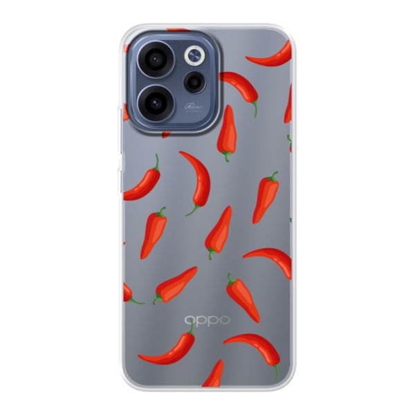 Transparant flexibel Oppo Reno15 F hoesje met Rode Pepers - Transparant Chili Pepper Patroon