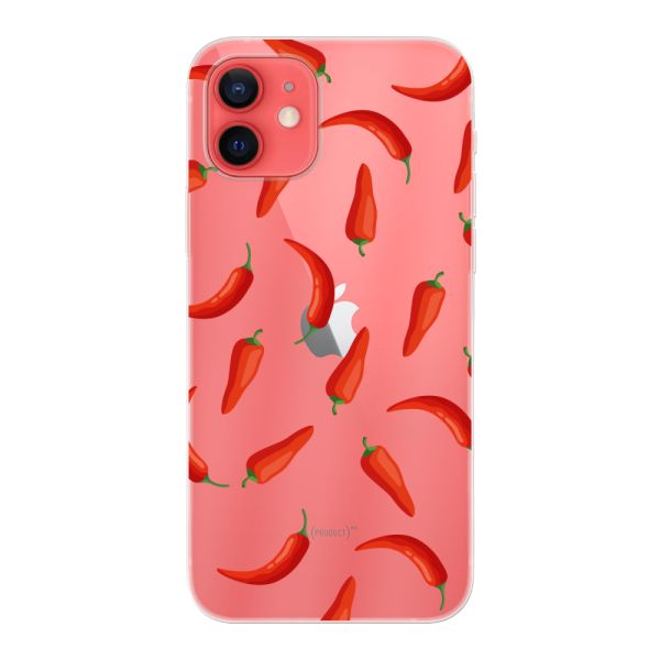 Transparant flexibel iPhone 12 hoesje met Rode Pepers - Transparant Chili Pepper Patroon