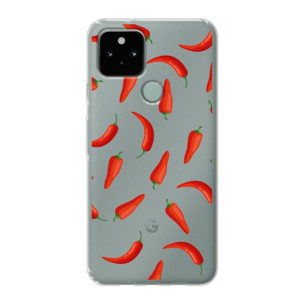Transparente flexible Google Pixel 5 Hülle mit Roten Chilis - Transparentes Chili Pepper Muster