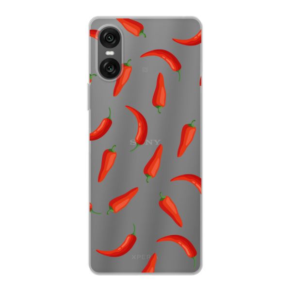 Transparente flexible Sony Xperia 10 VI Hülle mit Roten Chilis - Transparentes Chili Pepper Muster