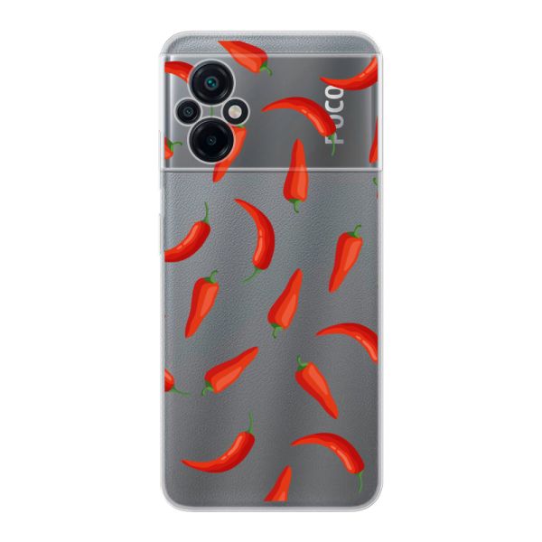 Transparente flexible Xiaomi Poco M5 4G / 5G Hülle mit Roten Chilis - Transparentes Chili Pepper Muster